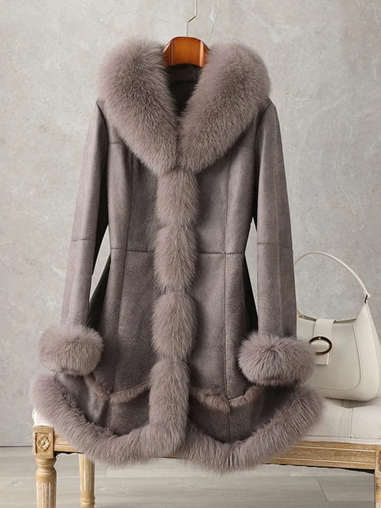 PUDI Women Winter Fur Coat Lady Fox Collar Rabbit Lining Leisure Long Jacket Trench CT188