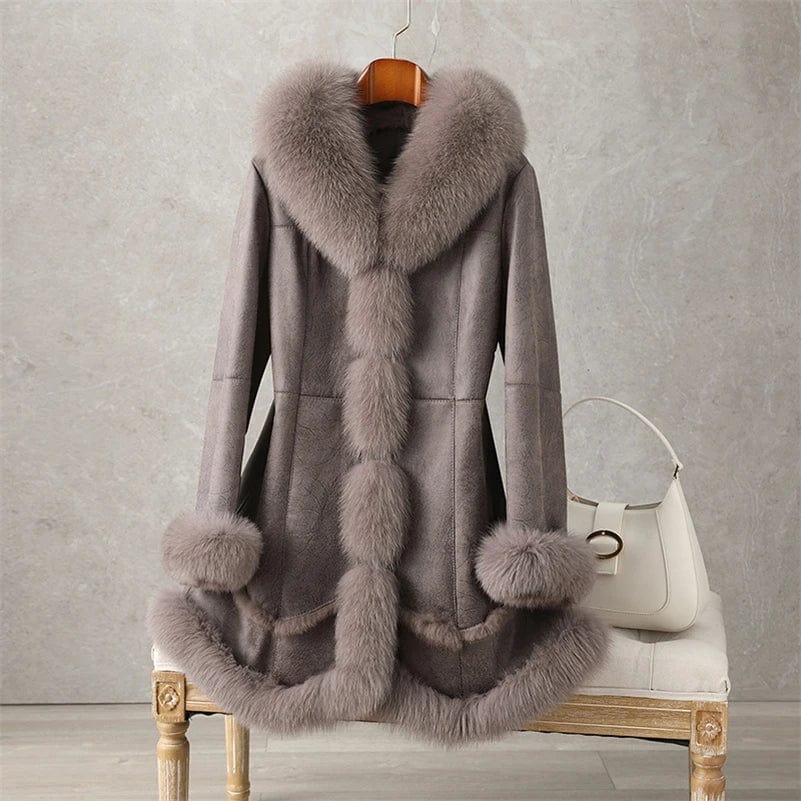 PUDI Women Winter Fur Coat Lady Fox Collar Rabbit Lining Leisure Long Jacket Trench CT188