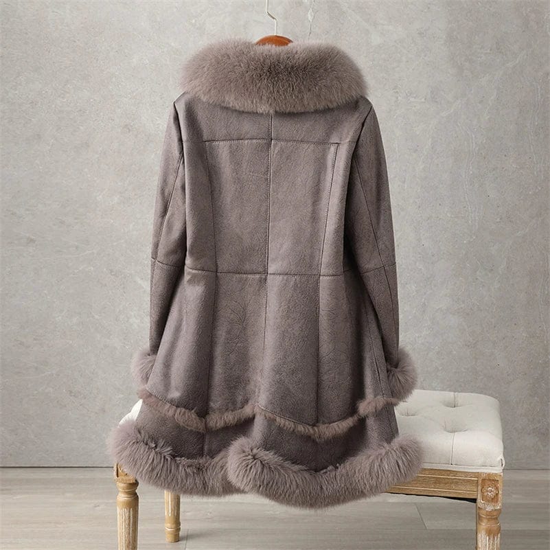 PUDI Women Winter Fur Coat Lady Fox Collar Rabbit Lining Leisure Long Jacket Trench CT188