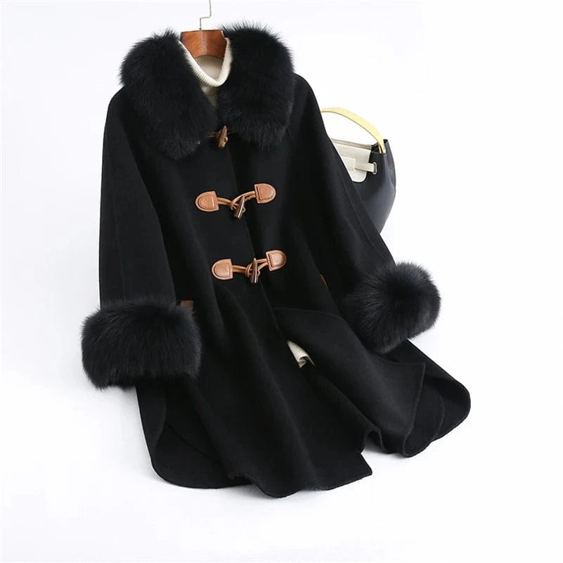 Pudi Women Winter Real Fox Fur Coat Jacket Blends Parka Trench Cape Z21171 Over Size Wool Female Lady Fleece Woven Long Raw