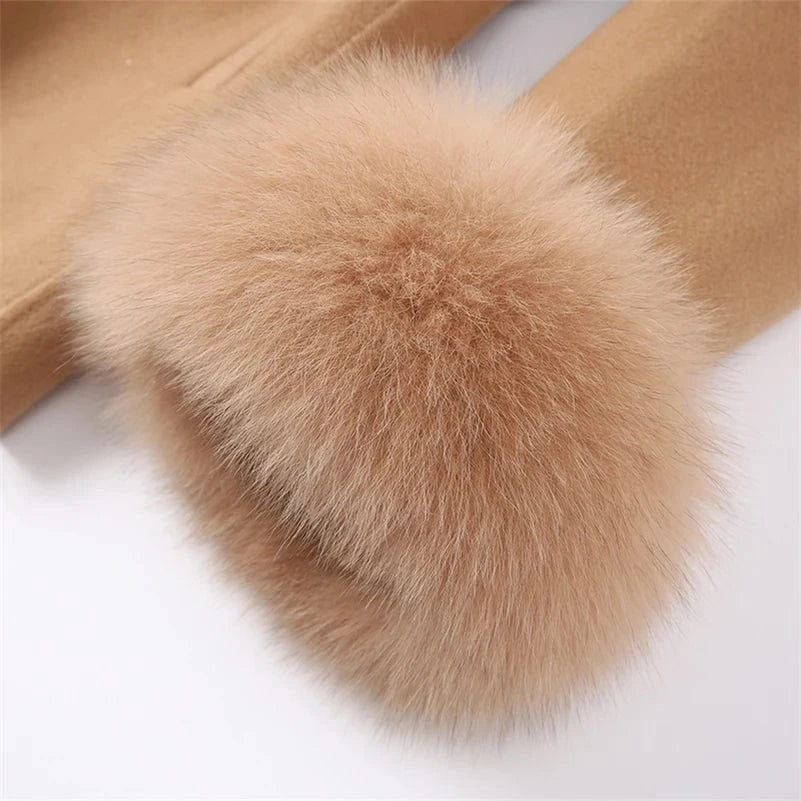 Pudi Women Winter Real Fox Fur Coat Jacket Blends Parka Trench Cape Z21182 Over Size Wool Female Lady Fleece Woven Autumn