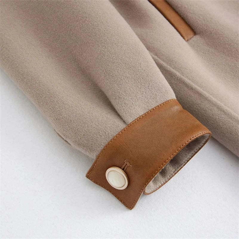 Pudi Women Winter Real Fox Fur Coat Jacket Female Lady Over Size Wool Blends Parka Trench Cape Z21186