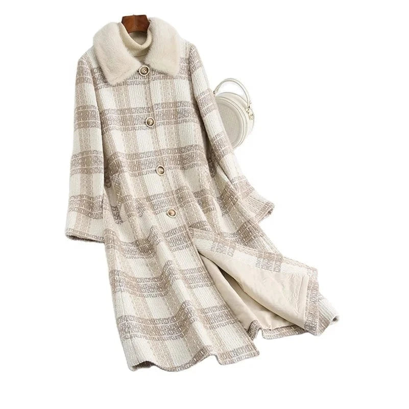 Pudi Women Winter Real Mink Fur Coat Jacket Ins Hot Lady Over Size LONG Wool Blends Parka Trench Z21010