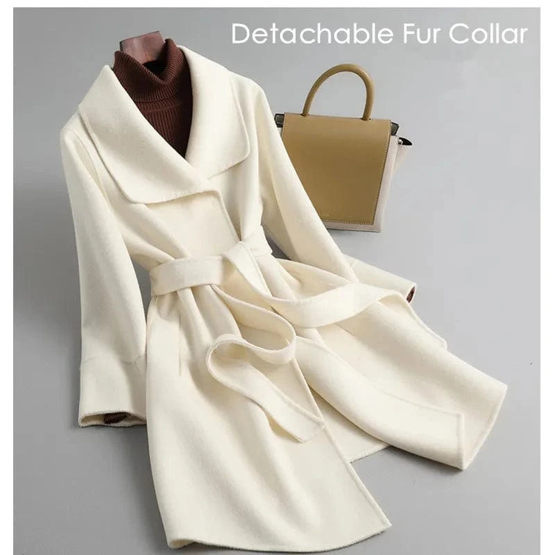 PUDI Women Wool Fur Coat Jacket Female Winter Real Sheep Collar Trench Parka CT175