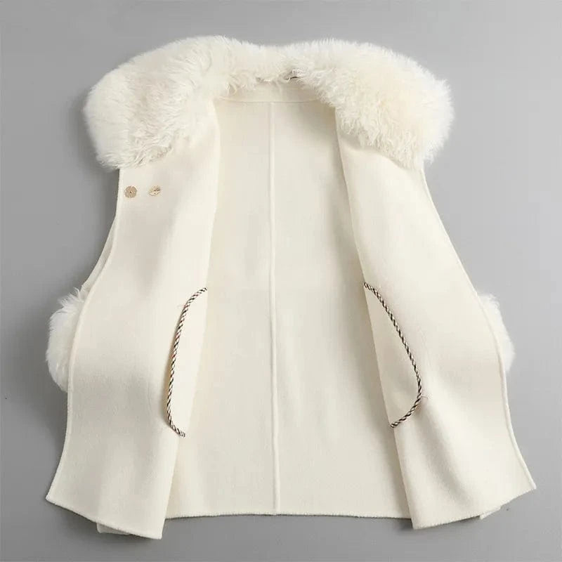 PUDI Women Wool Fur Coat Jacket Female Winter Real Sheep Collar Trench Parka CT175