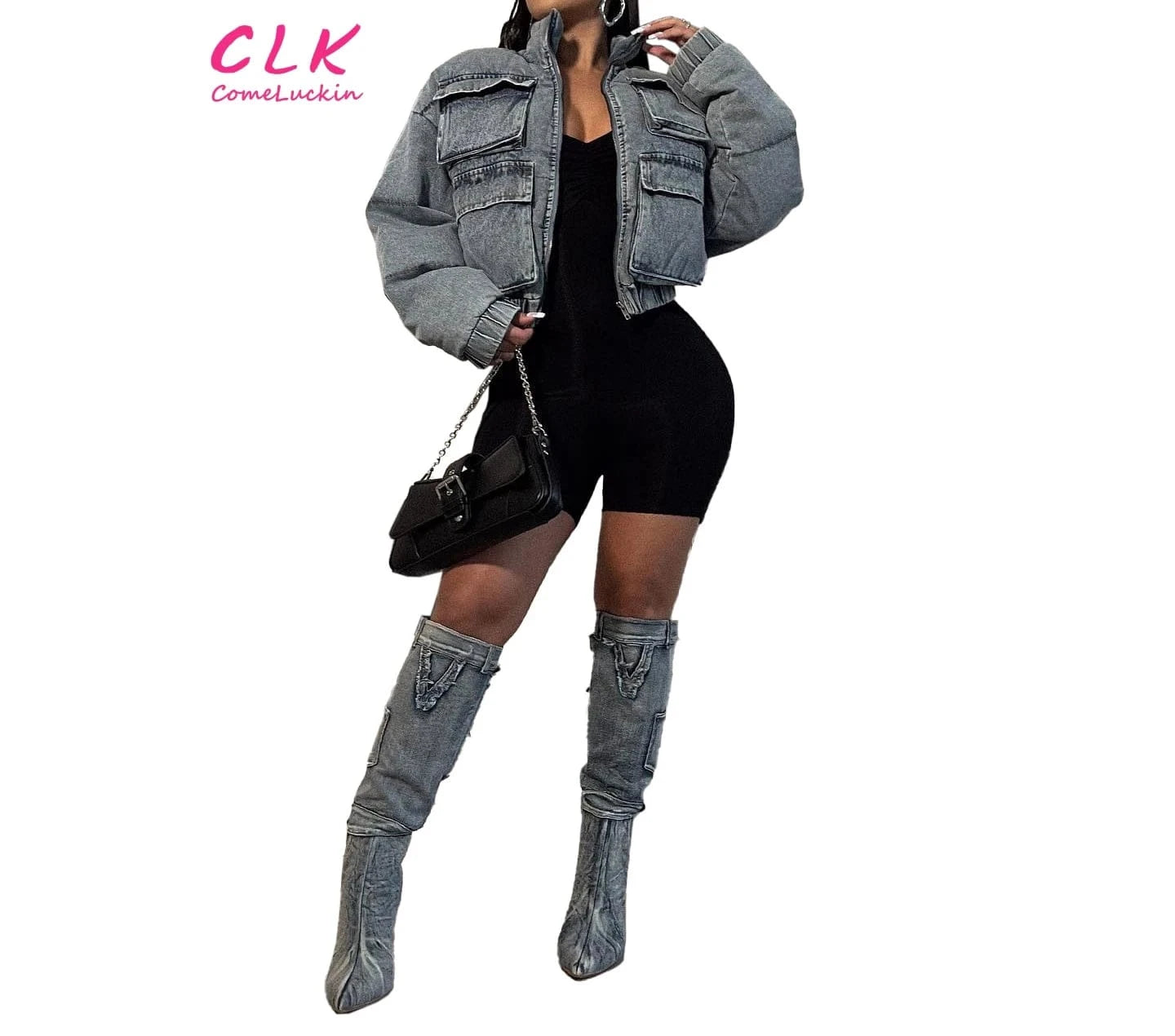 Puffer Denim Jackets Crop Bubble Crop Coats Y2k Streetwear Clothes 2023 Women Cropped Bubble Coat