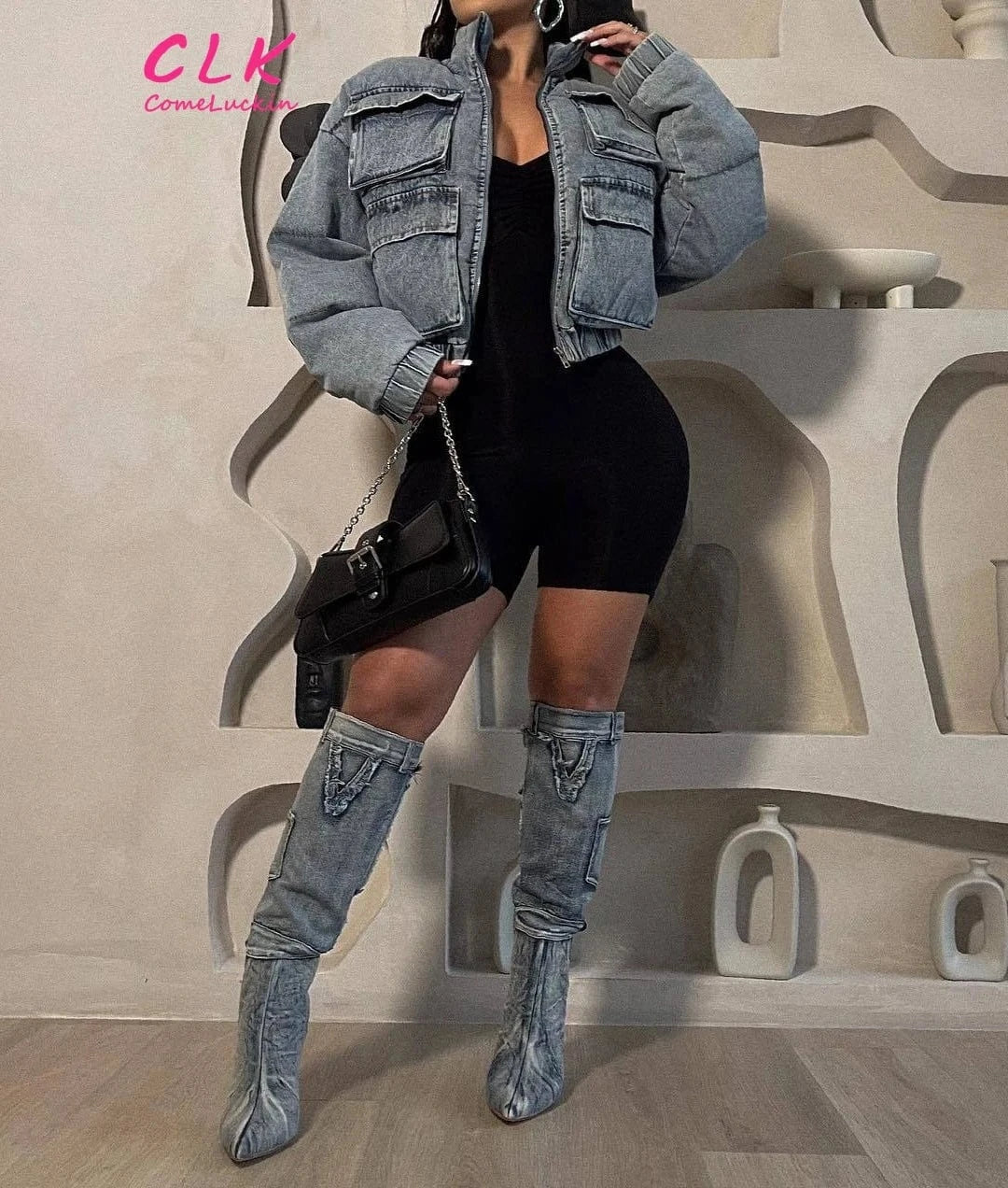 Puffer Denim Jackets Crop Bubble Crop Coats Y2k Streetwear Clothes 2023 Women Cropped Bubble Coat