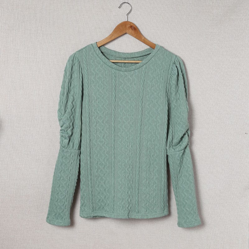 Pullover Women's European American New Solid Color Round Neck Gigot Sleeve Top Sweater Women