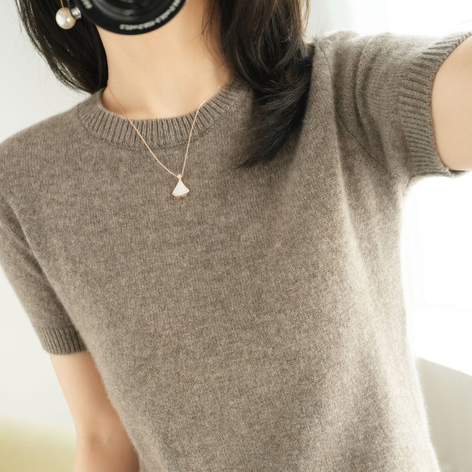 Pullover Women's Non-Cashmere Round Neck Short Sleeve Loose T-Shirt Inner Sweater Bottoming Spring Autumn Top