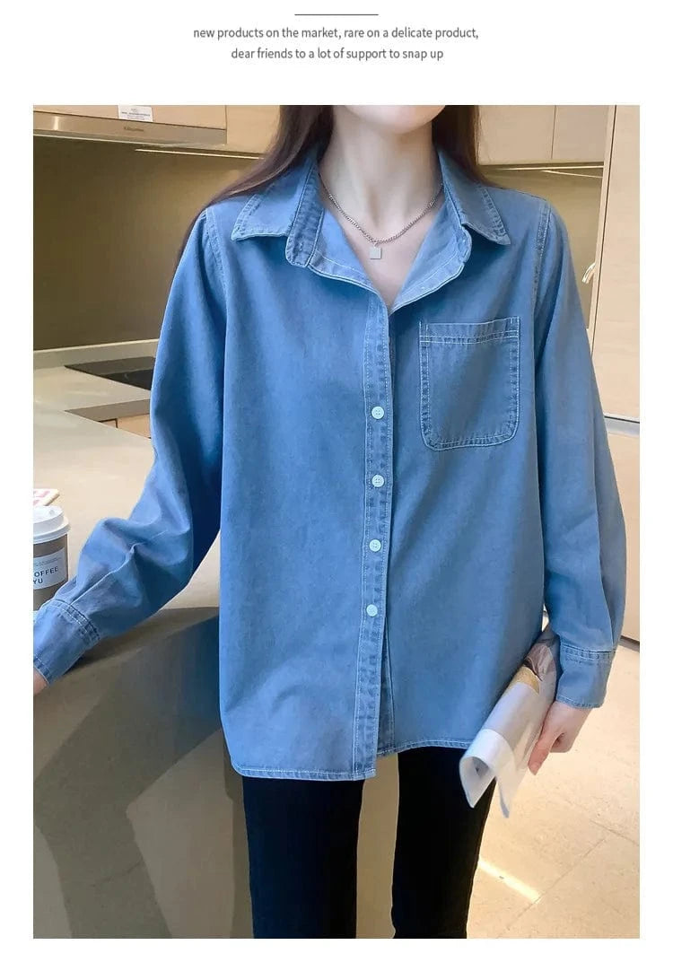 Pure Cotton Denim shirt 2023 New Loose slimming Casual retro All-match Fashion Long-sleeved Shirt for women