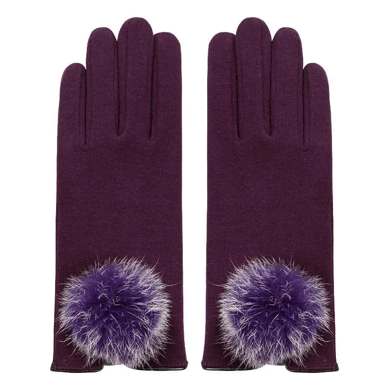 Purple Cheap daily life cute red warm touch screen rabbit fur ball riding women winter gloves