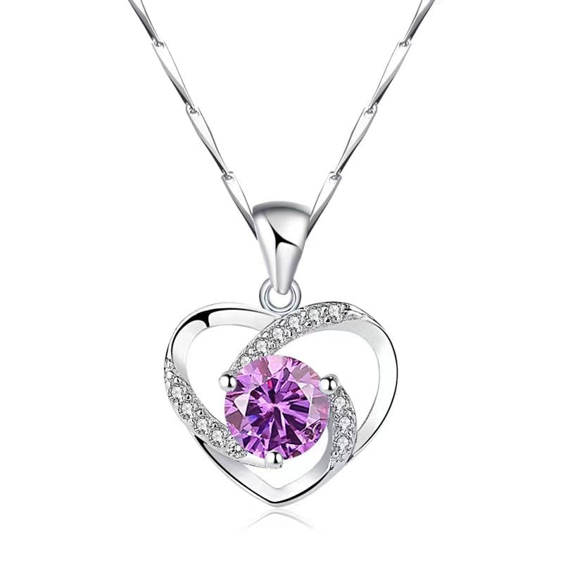 Purple copper 100% Real S925 Silver Blue Crystal Pendant Endless Love Fashion Amethyst Heart Shaped Pendant Fine Jewelry for Girlfriend Mom