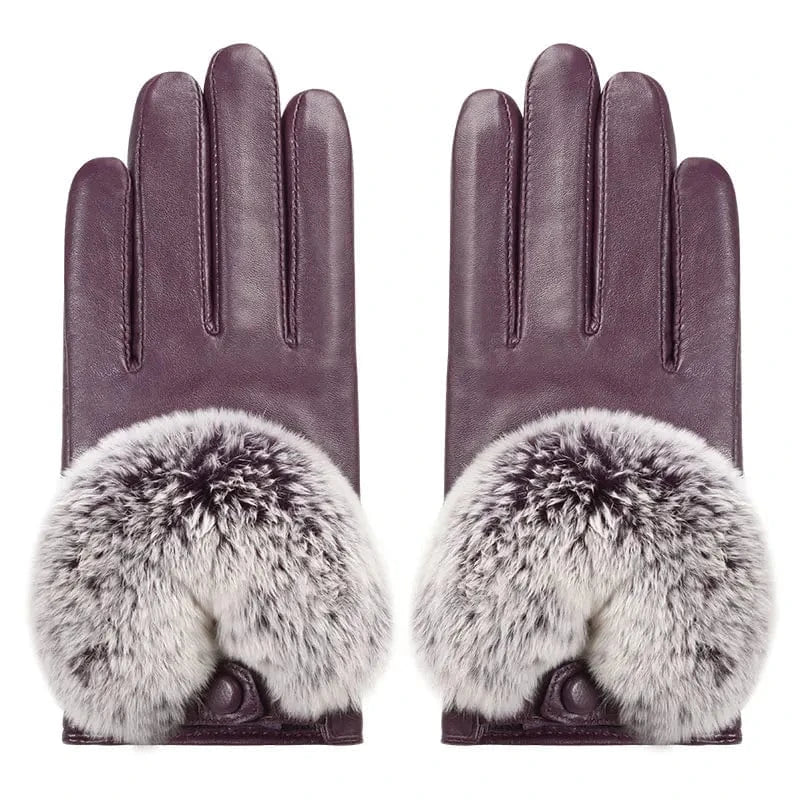 Purple Custom design texting winter women real leather rex rabbit fur gloves