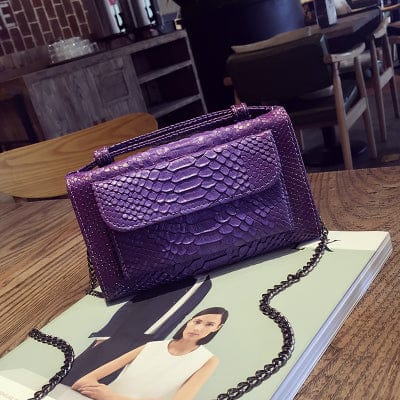 Purple Pu Leather Women Shoulder Bags Snake Animal Chain Clutch Luxury Small Designer  Python Pattern Handbags