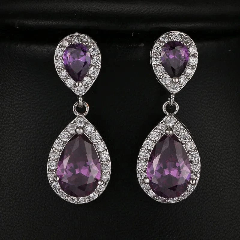 Purple Wedding Simple Zirconia Stone Stud Earring Tear drop earrings jewelry for women