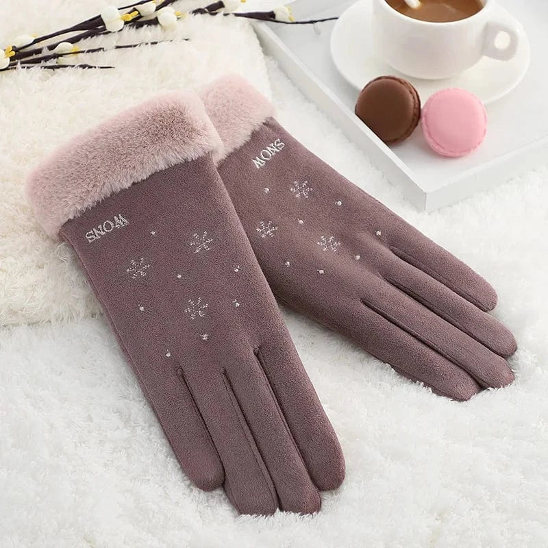 Purple Wholesale cute phone touch fur cuff snowflake touch screen thermal women's winter gloves