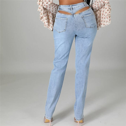 Q0001-2022 new arrivals high waist jeans women hollow out pencil pants