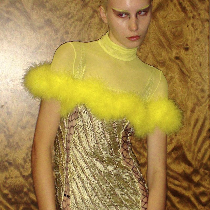 Q22TP396  Spring Trendy Solid Color Round Neck Feather Sleeve Mesh Short Crop Top Shirts High Street Wear