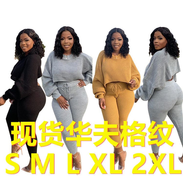 Q5219 fashion 2023 spring new arrivals solid crop top long sleeve shirt matching legging pants sweat suits two piece set