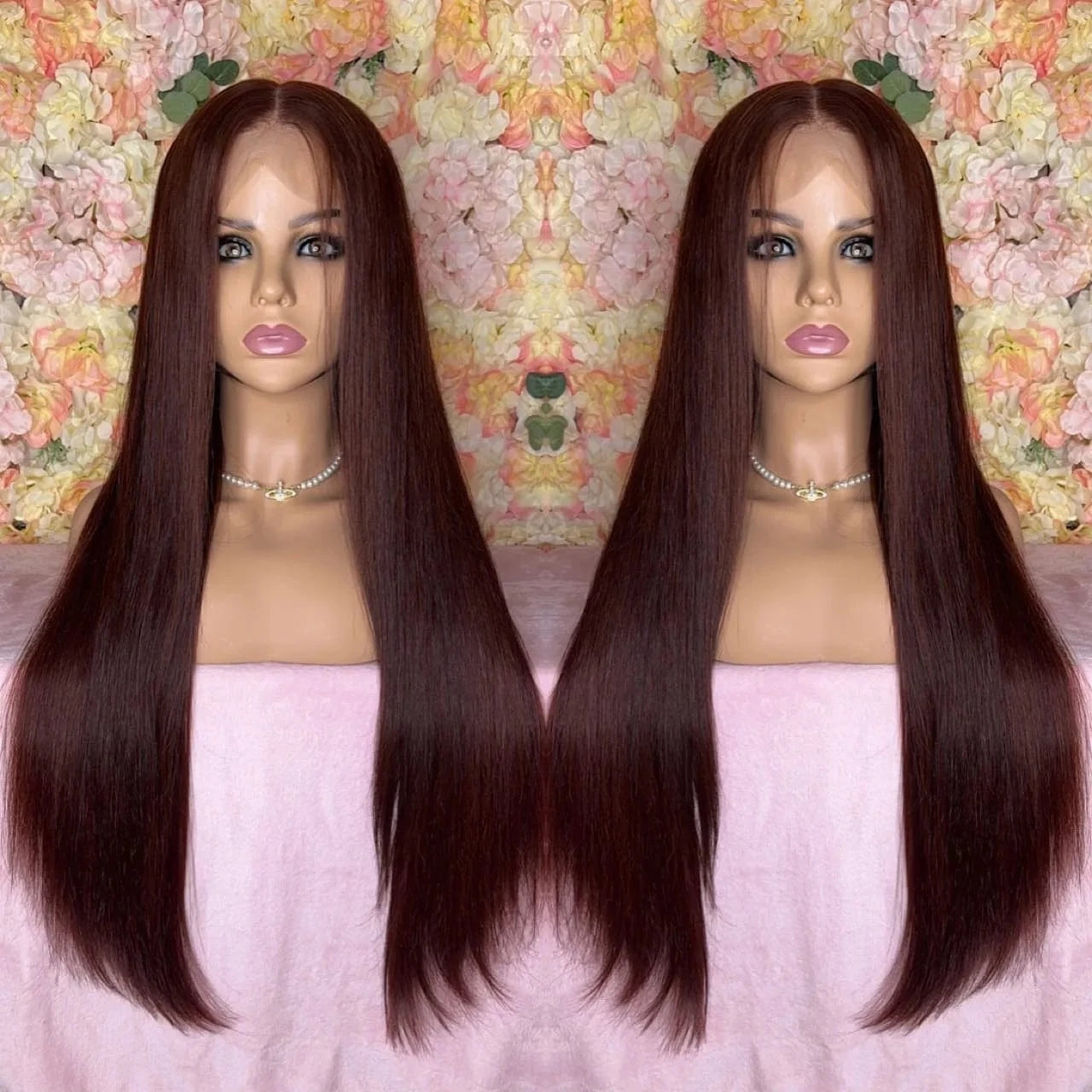 Qingdao Wig Small Knots 150% Density Reddish Brown Color Virgin Remy Cuticle Aligned Human Hair Lace Front Wigs