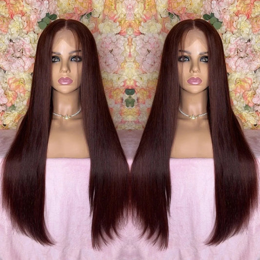 Qingdao Wig Small Knots 150% Density Reddish Brown Color Virgin Remy Cuticle Aligned Human Hair Lace Front Wigs
