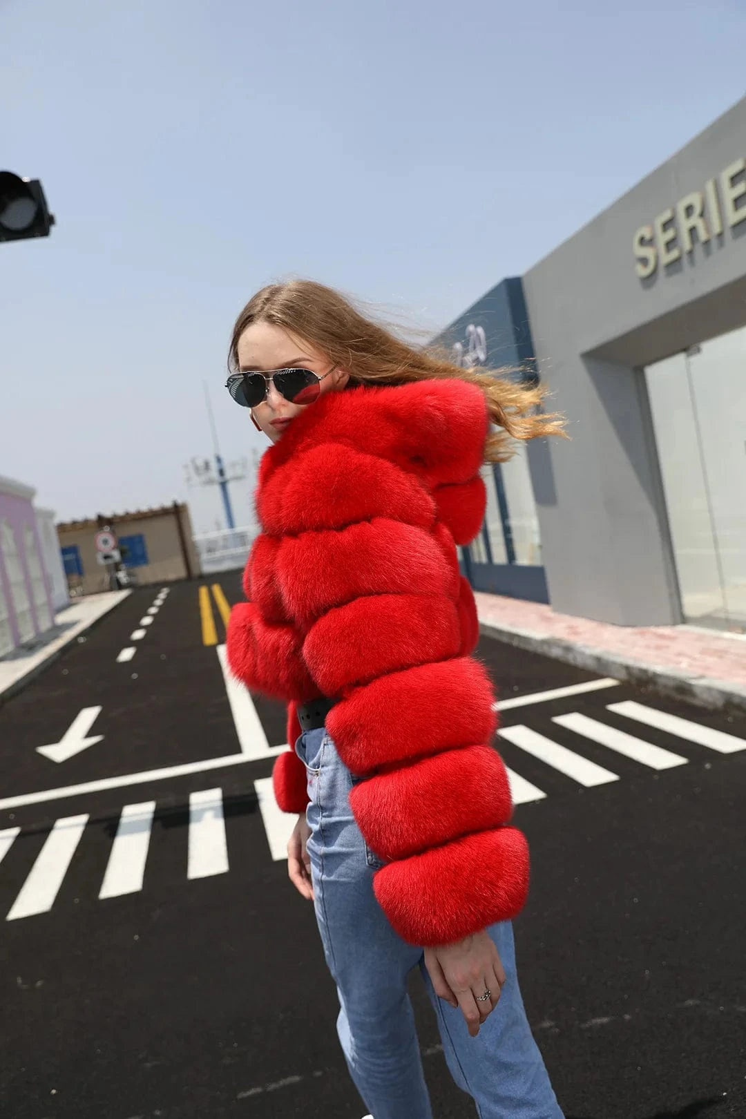 Quick Shipping deep hood fox fur zipper women winter real fur coat wholesale