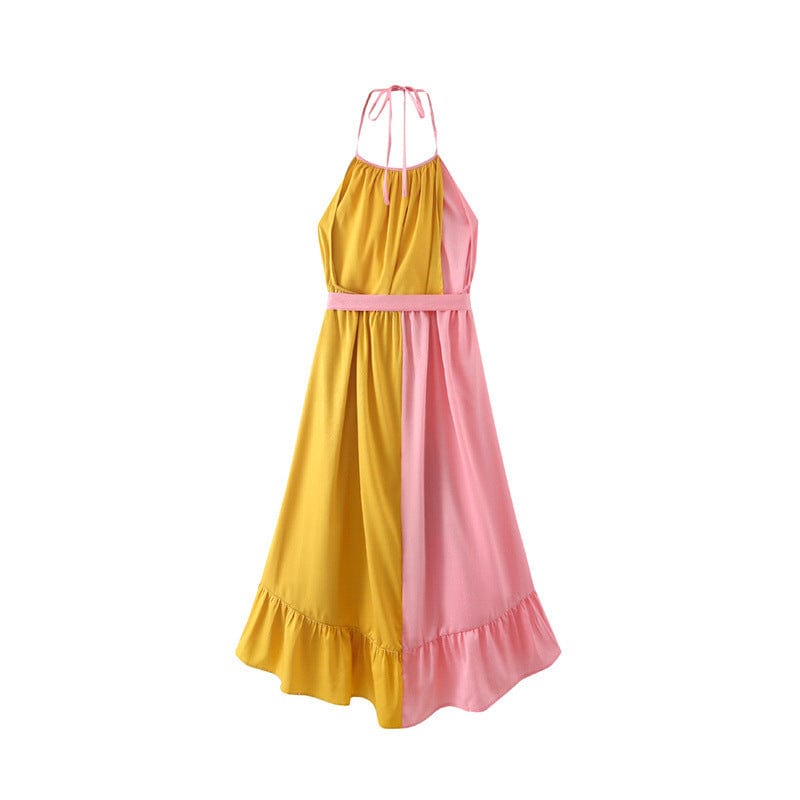 R13637S Women's spring new arrival clothing fashion bright fabric contrast color long elegant dress