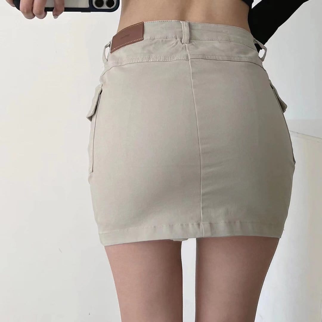 R13688S Women's spring new European and American fashion solid color side pocket elastic slim short skirt