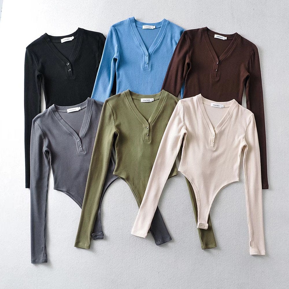 R13689S Women's hot sale spring new fashionable solid color V-neck slim long sleeves sexy jumpsuit