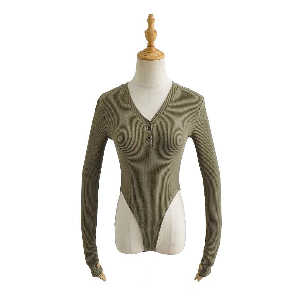 R13689S Women's hot sale spring new fashionable solid color V-neck slim long sleeves sexy jumpsuit