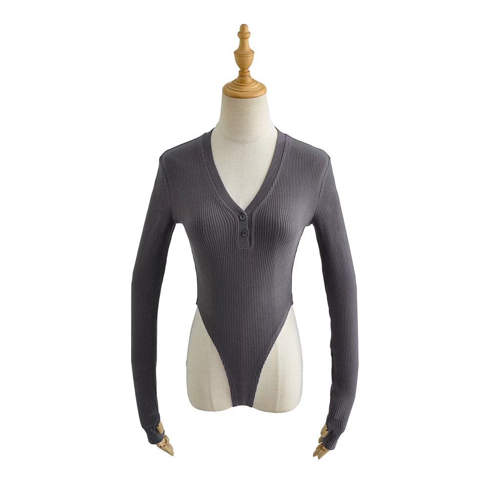 R13689S Women's hot sale spring new fashionable solid color V-neck slim long sleeves sexy jumpsuit