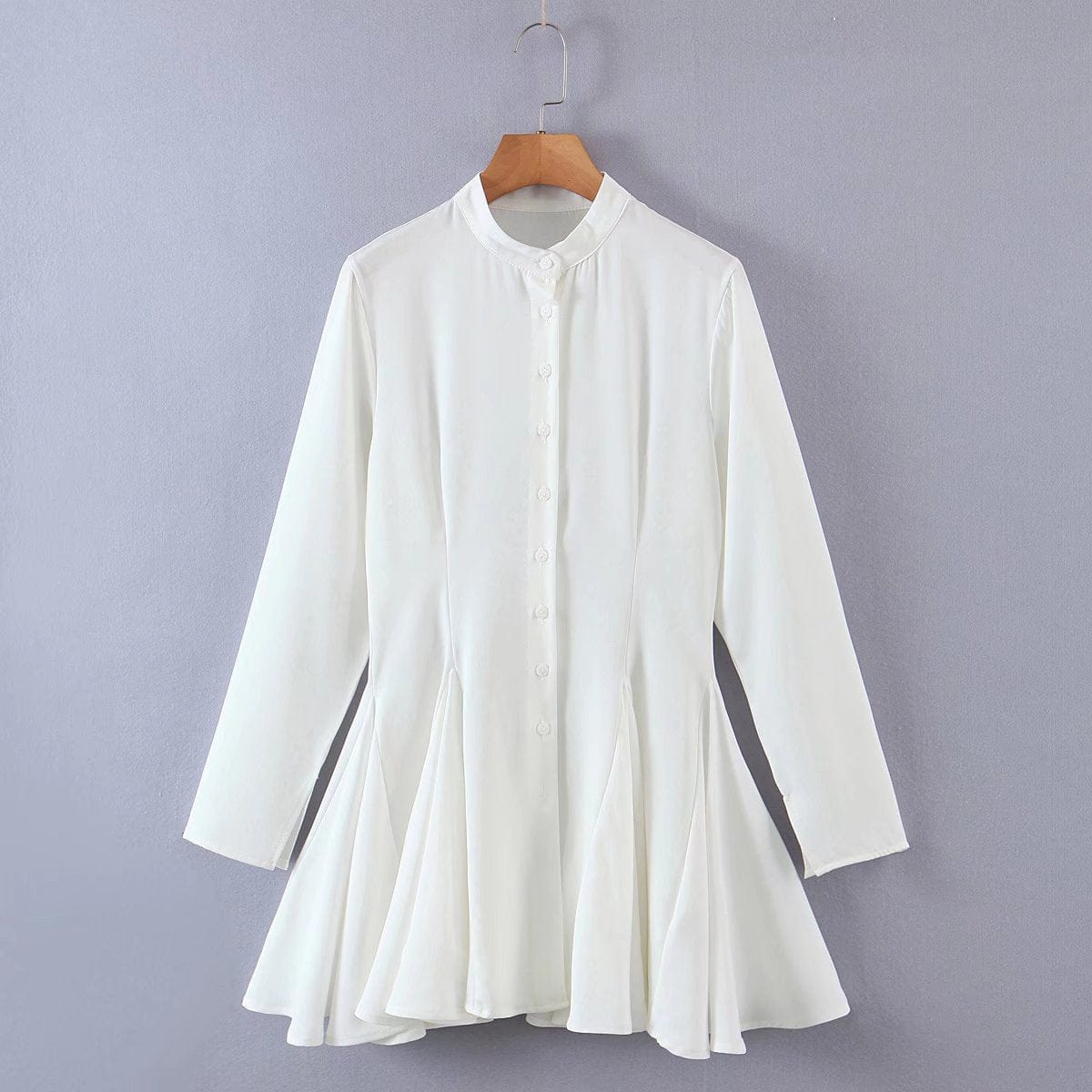 R20066S Women's new spring fashion solid color shirt-style single-breasted casual dress short skirt
