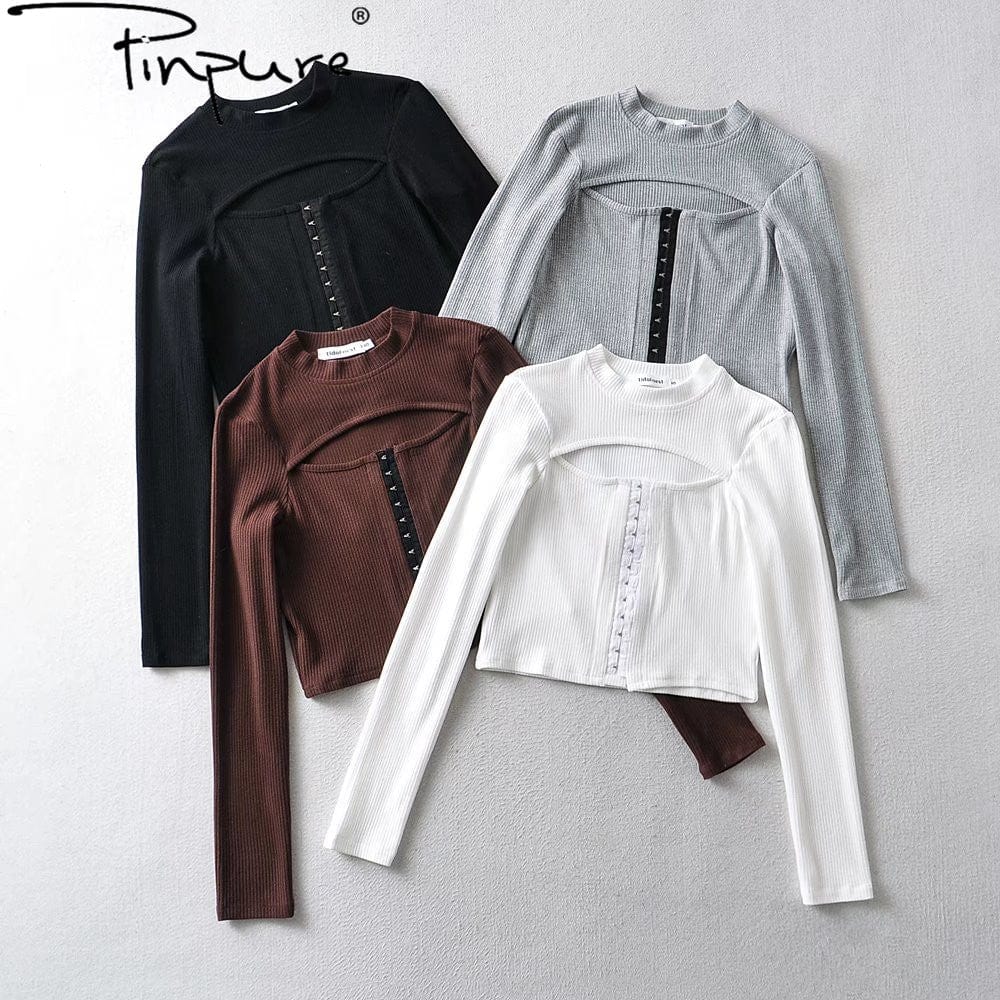 R20138S Women's clothing fashion sexy solid color front button 2-piece set slim pullover T-shirt top