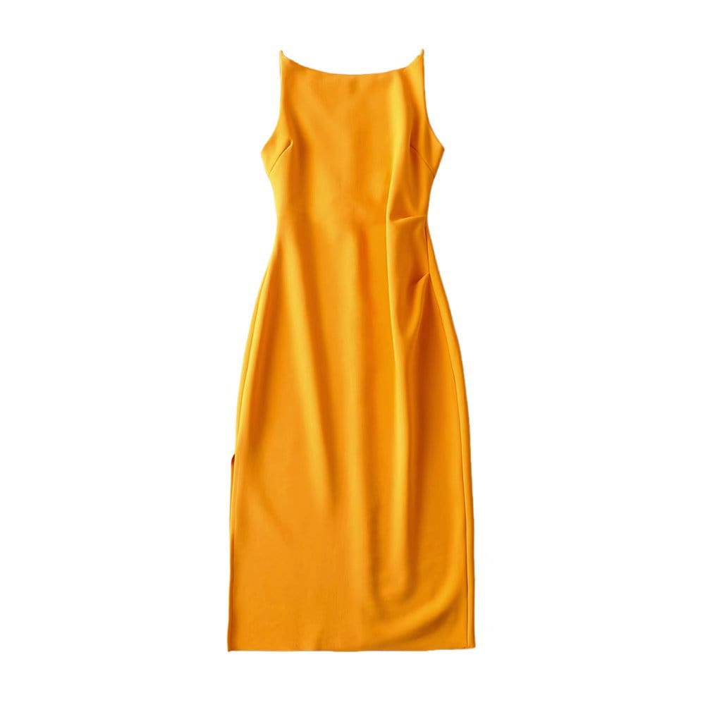 R40128S good quality women's fashion solid color one-shoulder high split slim dress for party