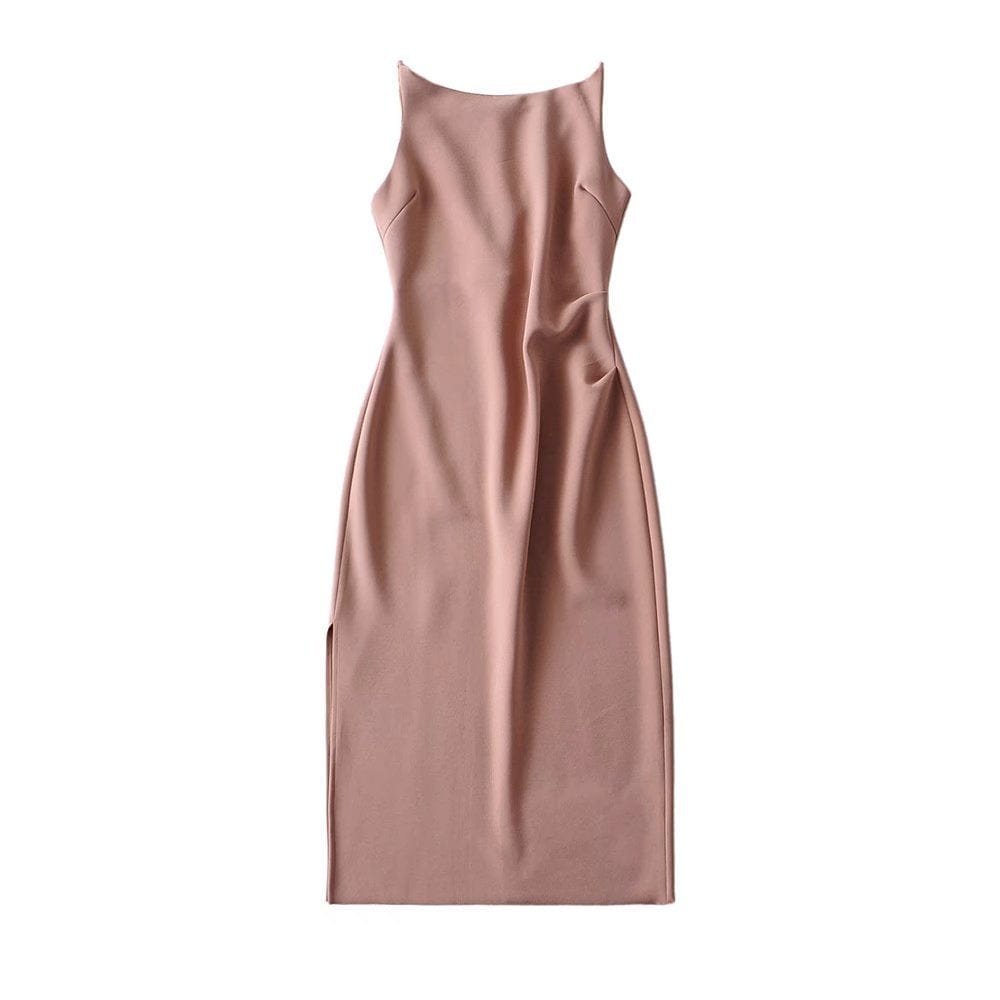 R40128S good quality women's fashion solid color one-shoulder high split slim dress for party