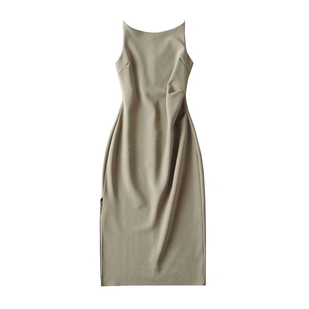 R40128S good quality women's fashion solid color one-shoulder high split slim dress for party