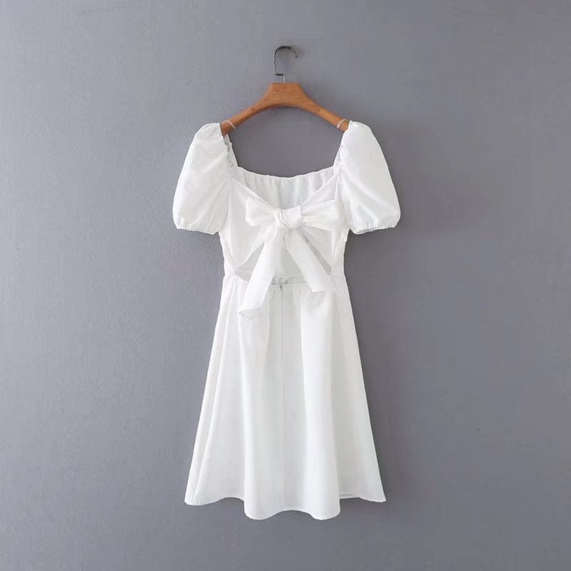 R41507S drop shipping women's fashion white backless bow tie dress