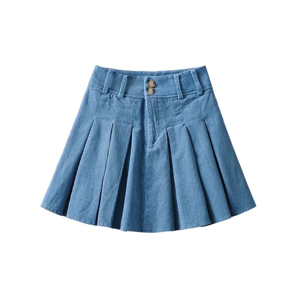 R41547S women's high waist 2 button corduroy pleated skirt