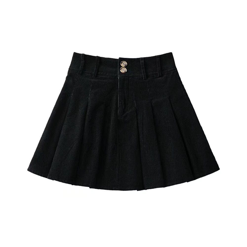 R41547S women's high waist 2 button corduroy pleated skirt
