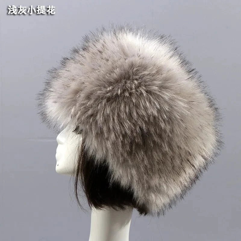 Raccoon Fur  High Quality  Style Faux Fur Warm Hats With Tail  Hat Women Winter Fur Hat