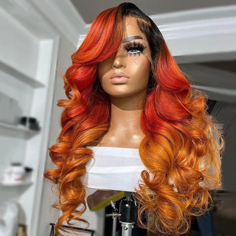 Rainbow Colorful Wig Supplier Red Yellow Super Wave Cambodian Cuticle Aligned Human Hair HD Lace Front Wigs