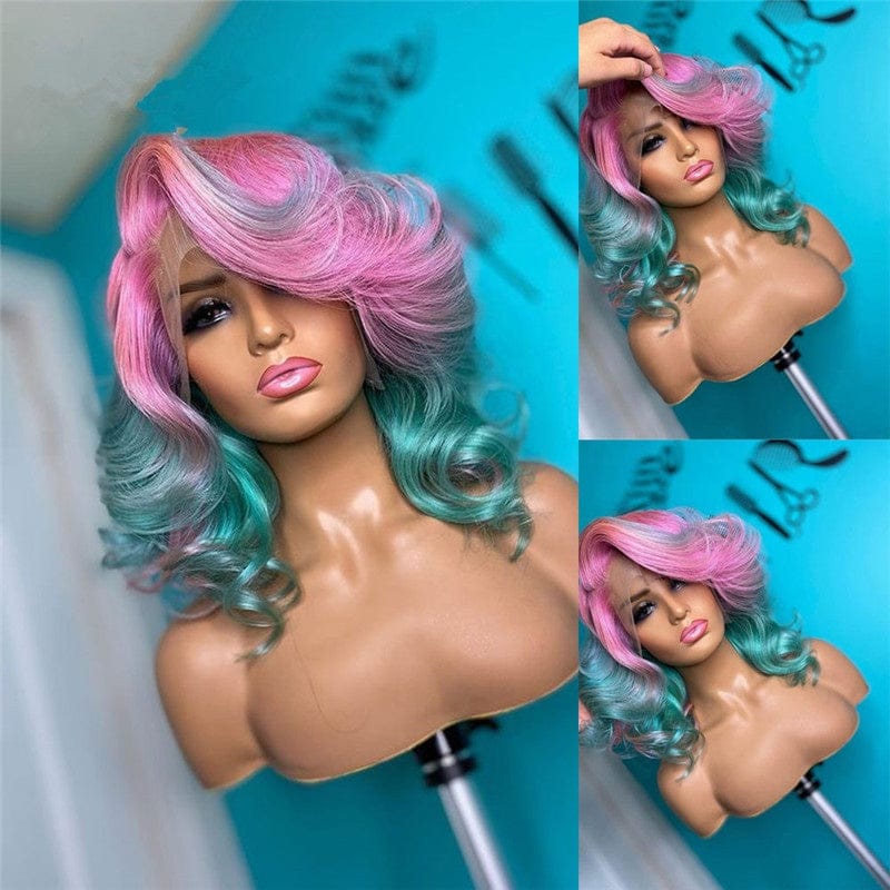 Rainbow Colorful Wig Supplier Red Yellow Super Wave Cambodian Cuticle Aligned Human Hair HD Lace Front Wigs