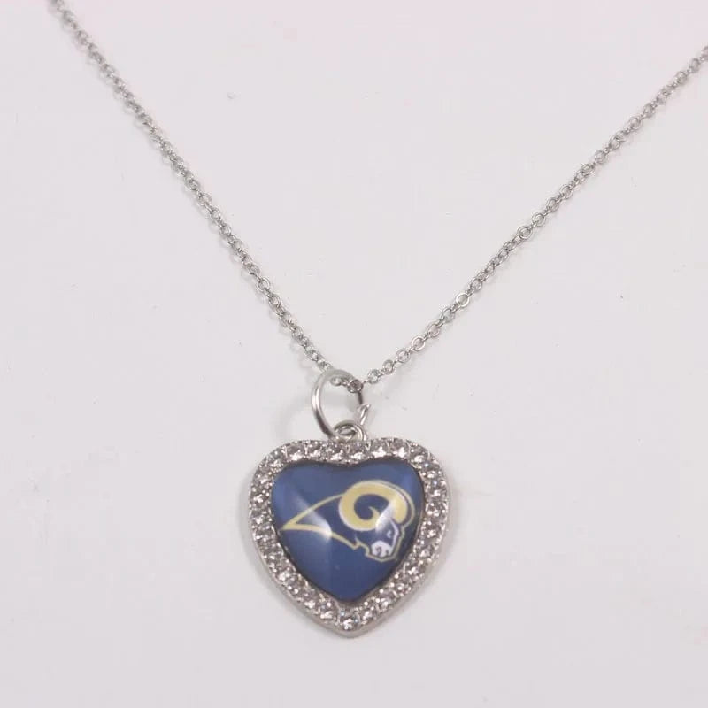 rams New Arrival 32 designs rhinestone heart American football pendant charms accessories stainless steel necklace heart necklace