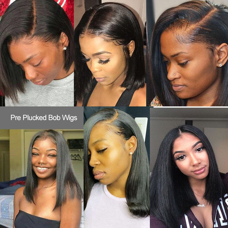 Raw human hair wig vendors 150% density Natural Straight pre plucked bleached Swiss Lace frontal Bob Wigs human hair