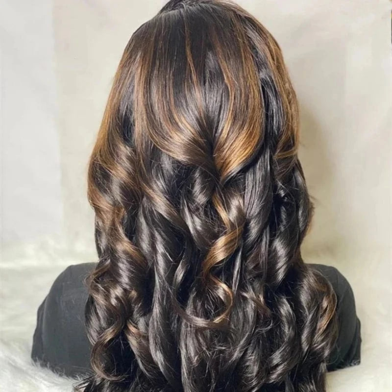 Raw Virgin 100% Human Hair Super Natural Look 150% Density Brown Highlight Color Loose Wave  Transparent Lace Front Wigs