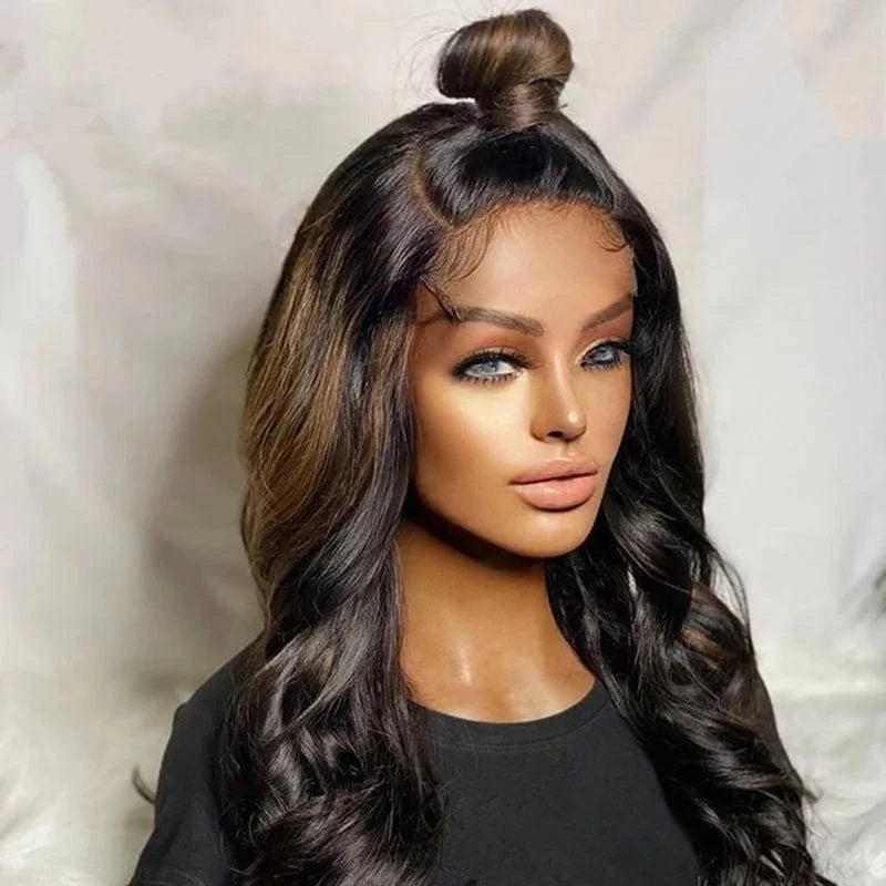 Raw Virgin 100% Human Hair Super Natural Look 150% Density Brown Highlight Color Loose Wave  Transparent Lace Front Wigs