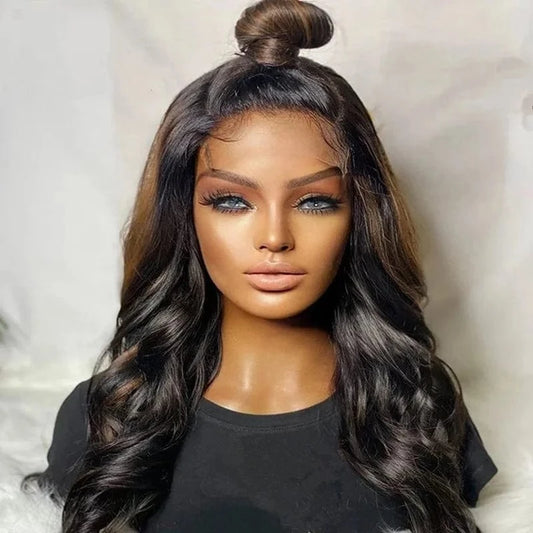 Raw Virgin 100% Human Hair Super Natural Look 150% Density Brown Highlight Color Loose Wave  Transparent Lace Front Wigs