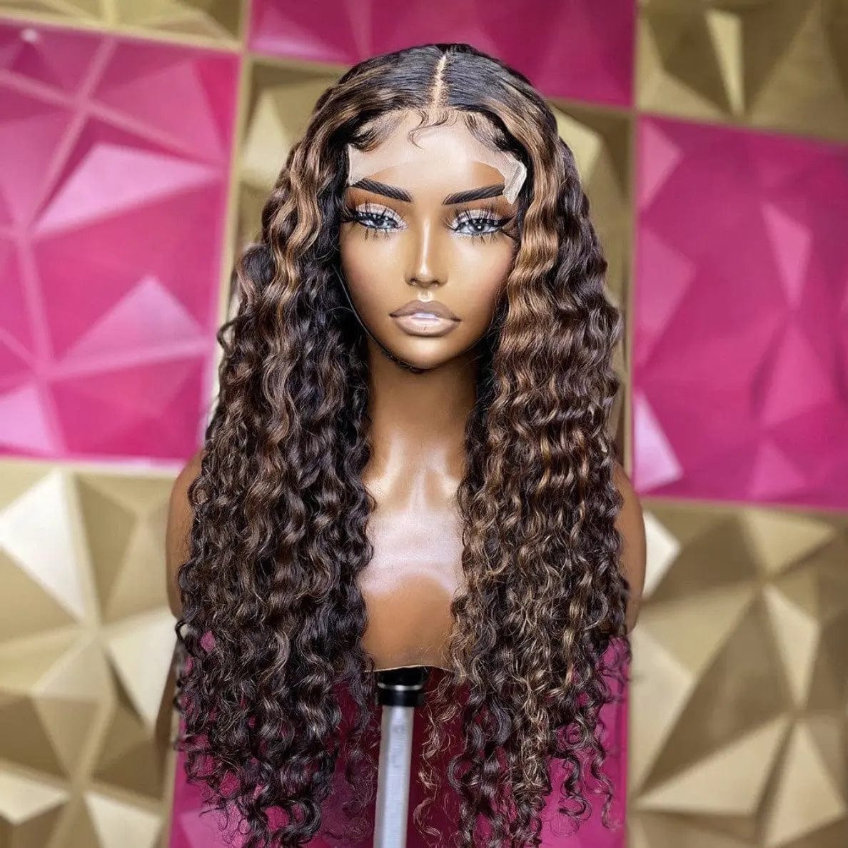 Raw Virgin Hair Wig Brown Highlight Color Deep Curly Pre Plucked With Baby Hair Cuticle Aligned Lace Front Wig
