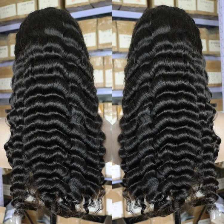 Ready to Ship 11A Grade Virgin Human Hair 180% Density Hd Transparent lace deep wave 13x4 lace front human hair deep wave wig