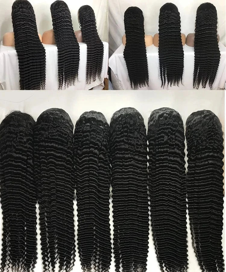 Ready to Ship 11A Grade Virgin Human Hair 180% Density Hd Transparent lace deep wave 13x4 lace front human hair deep wave wig